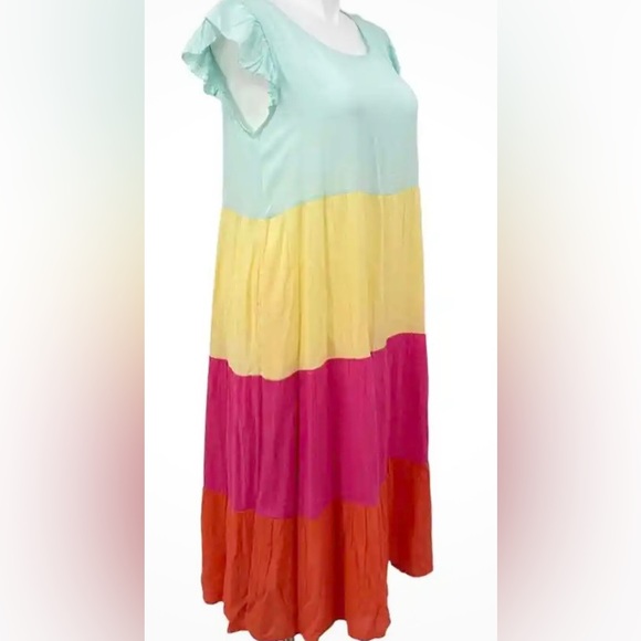Margaux Riviera Flutter Sleeve Tiered Color Block A-line Midi Dress - Picture 5 of 8